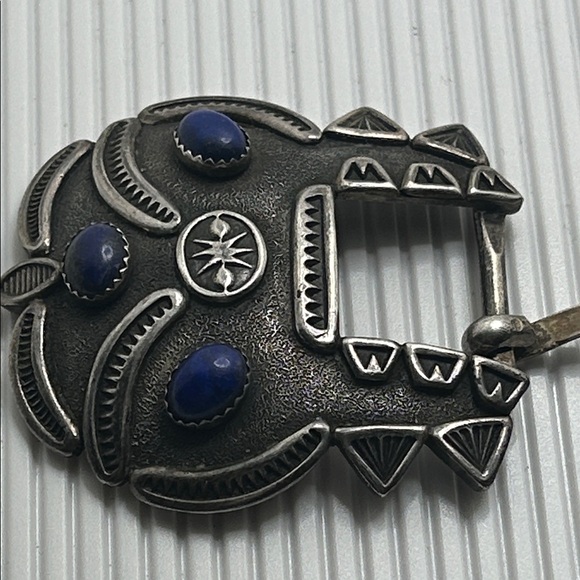 Vintage Sterling Belt Buckle & Slide with Blue Stone Accents - Picture 9 of 9